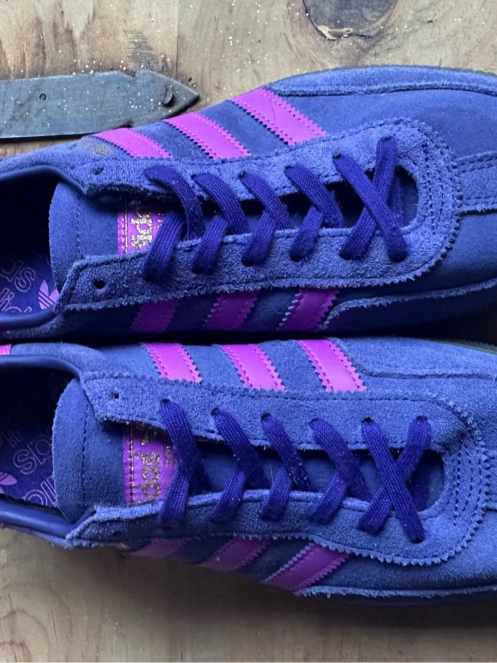 adidas Women's Purple Suede Sneakers with Pink Stripes